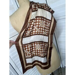 Vintage The Denver 100% Silk Brown Rectangular Scarf Made in Japan Hand Rolled